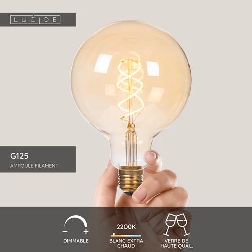 Lucide G125 - Ampoule filament - Ø 12,5 cm - E27 - 1x4,9W 2200K - Ambre - USP